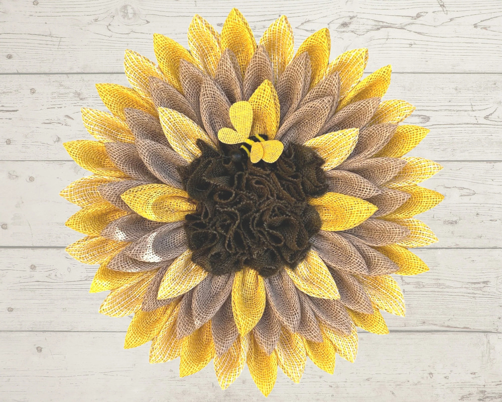 Large burlap sunflower door decor, Easter sunflower spring wreath, housewarming